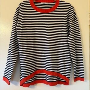 Navy blue and white striped sweater